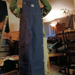 Carhartt Dark Navy Duck Bib Overalls with Brass Buttons